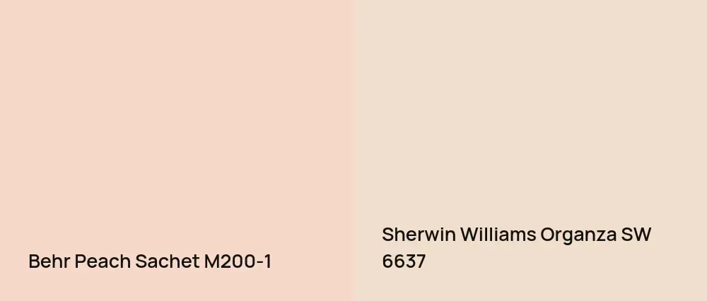 Behr Peach Sachet M200-1 vs Sherwin Williams Organza SW 6637