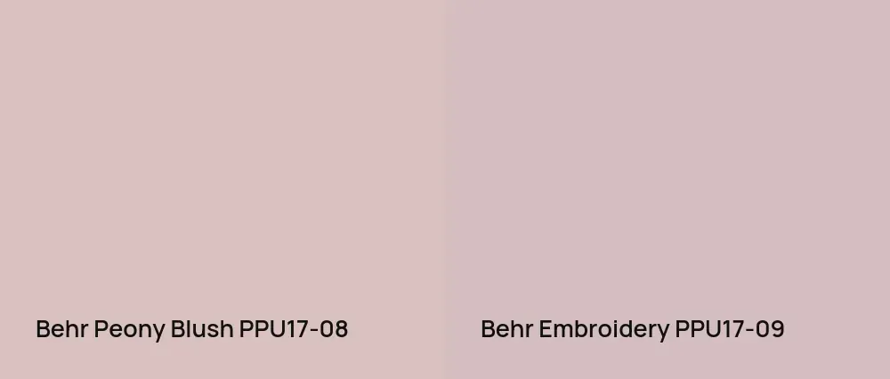 Behr Peony Blush PPU17-08 vs Behr Embroidery PPU17-09