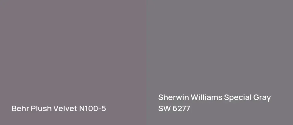 Behr Plush Velvet N100-5 vs Sherwin Williams Special Gray SW 6277