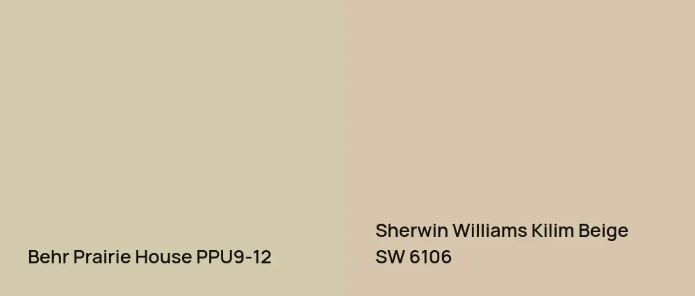 Behr Prairie House PPU9-12 vs Sherwin Williams Kilim Beige SW 6106
