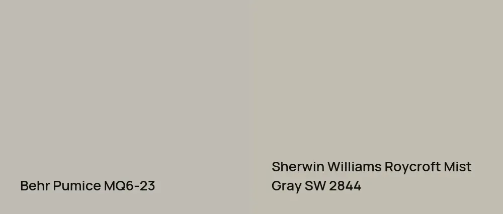 Behr Pumice MQ6-23 vs Sherwin Williams Roycroft Mist Gray SW 2844