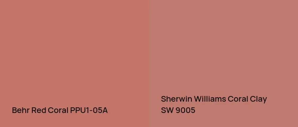 Behr Red Coral PPU1-05A vs Sherwin Williams Coral Clay SW 9005