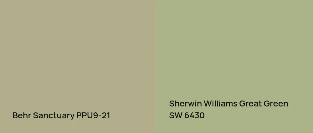 Behr Sanctuary PPU9-21 vs Sherwin Williams Great Green SW 6430