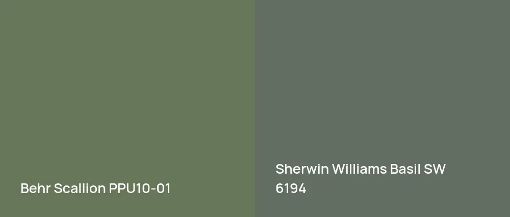 Behr Scallion PPU10-01 vs Sherwin Williams Basil SW 6194
