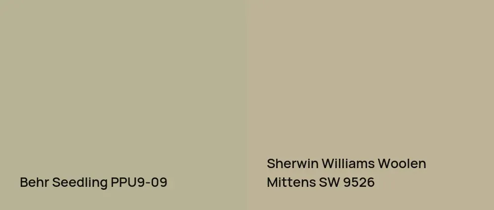 Behr Seedling PPU9-09 vs Sherwin Williams Woolen Mittens SW 9526