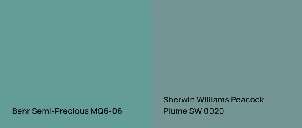 Behr Semi-Precious MQ6-06 vs Sherwin Williams Peacock Plume SW 0020