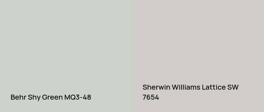 Behr Shy Green MQ3-48 vs Sherwin Williams Lattice SW 7654