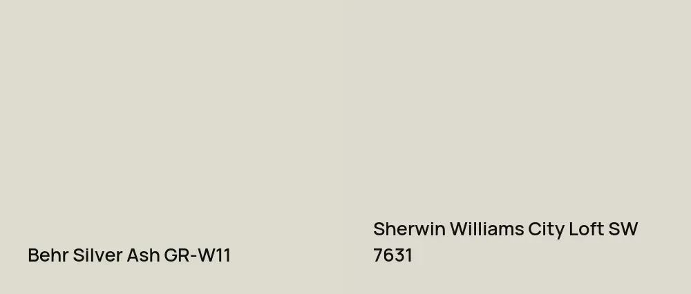 Behr Silver Ash GR-W11 vs Sherwin Williams City Loft SW 7631