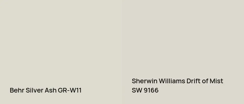 Behr Silver Ash GR-W11 vs Sherwin Williams Drift of Mist SW 9166