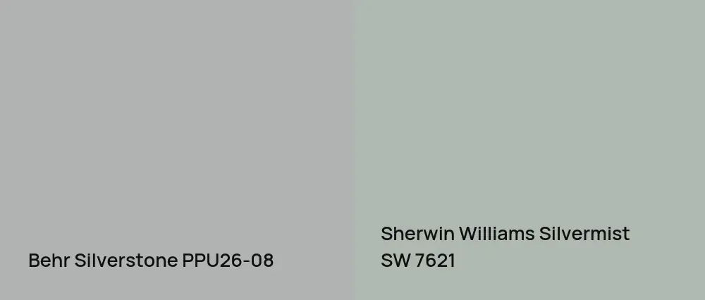 Behr Silverstone PPU26-08 vs Sherwin Williams Silvermist SW 7621
