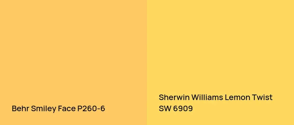 Behr Smiley Face P260-6 vs Sherwin Williams Lemon Twist SW 6909