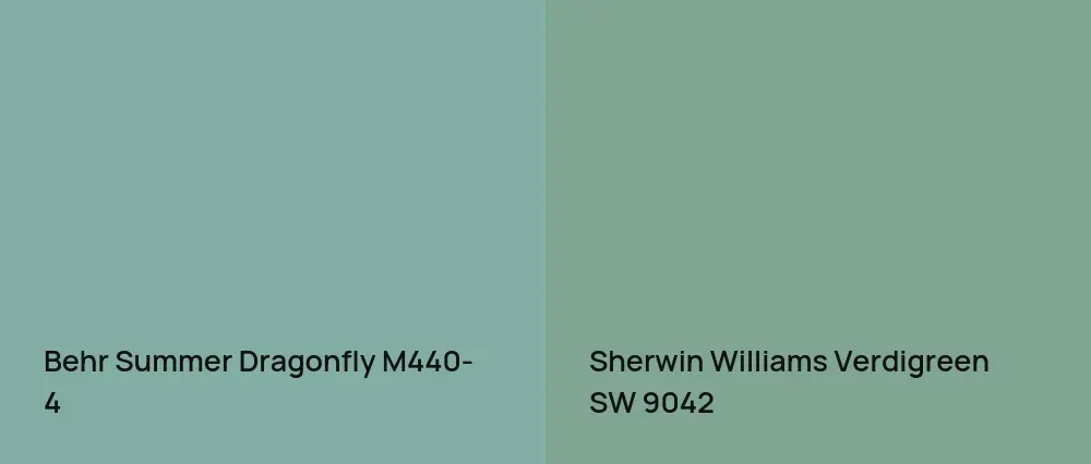 Behr Summer Dragonfly M440-4 vs Sherwin Williams Verdigreen SW 9042