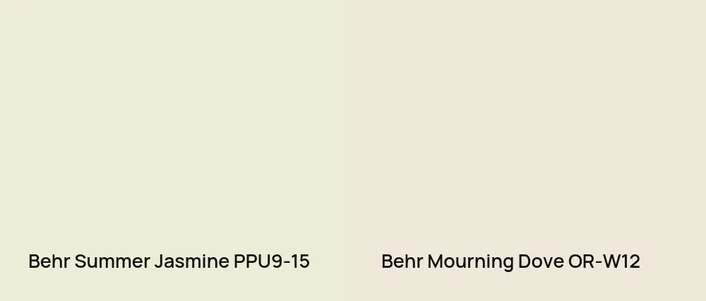 Behr Summer Jasmine PPU9-15 vs Behr Mourning Dove OR-W12