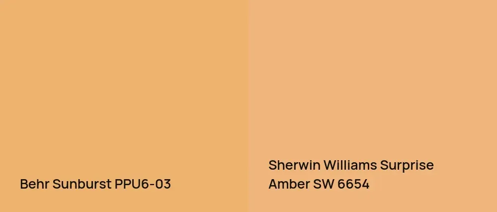 Behr Sunburst PPU6-03 vs Sherwin Williams Surprise Amber SW 6654