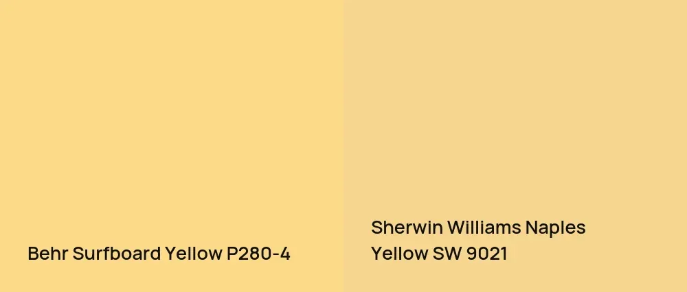 Behr Surfboard Yellow P280-4 vs Sherwin Williams Naples Yellow SW 9021