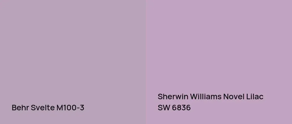 Behr Svelte M100-3 vs Sherwin Williams Novel Lilac SW 6836