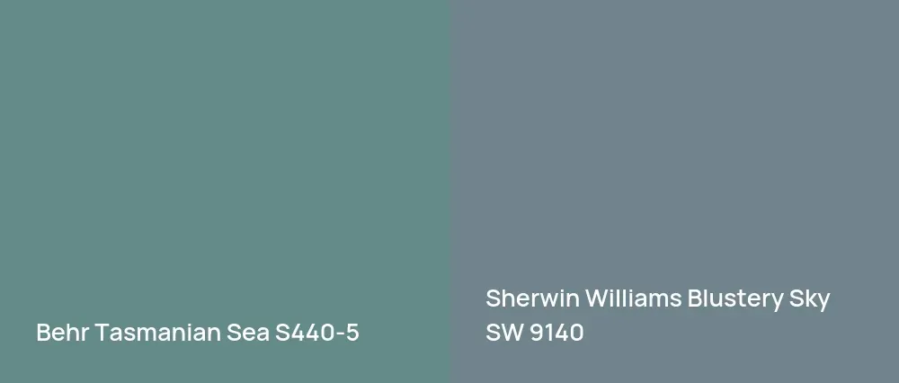 Behr Tasmanian Sea S440-5 vs Sherwin Williams Blustery Sky SW 9140