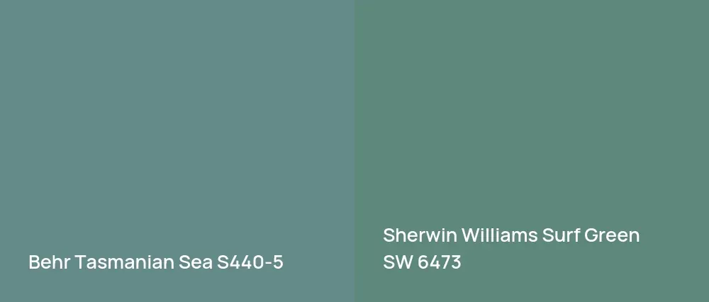 Behr Tasmanian Sea S440-5 vs Sherwin Williams Surf Green SW 6473