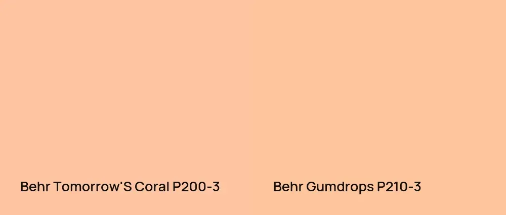 Behr Tomorrow'S Coral P200-3 vs Behr Gumdrops P210-3