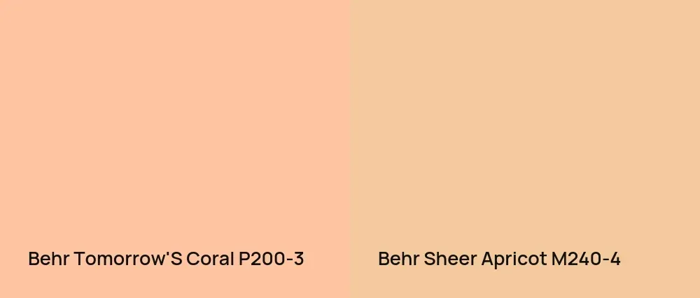 Behr Tomorrow'S Coral P200-3 vs Behr Sheer Apricot M240-4