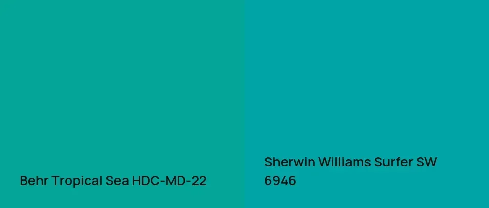 Behr Tropical Sea HDC-MD-22 vs Sherwin Williams Surfer SW 6946