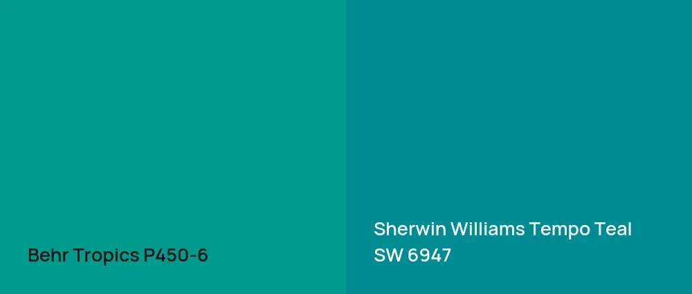 Behr Tropics P450-6 vs Sherwin Williams Tempo Teal SW 6947