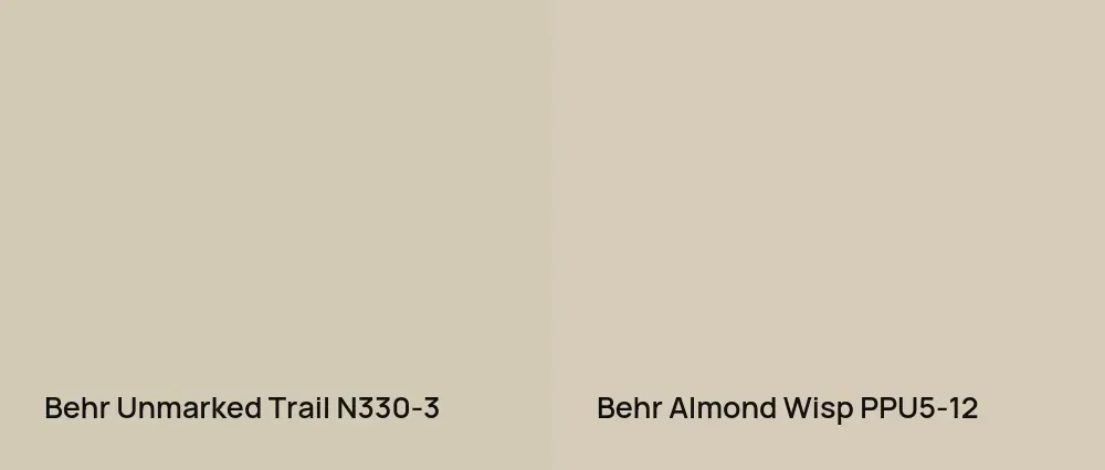 Behr Unmarked Trail N330-3 vs Behr Almond Wisp PPU5-12