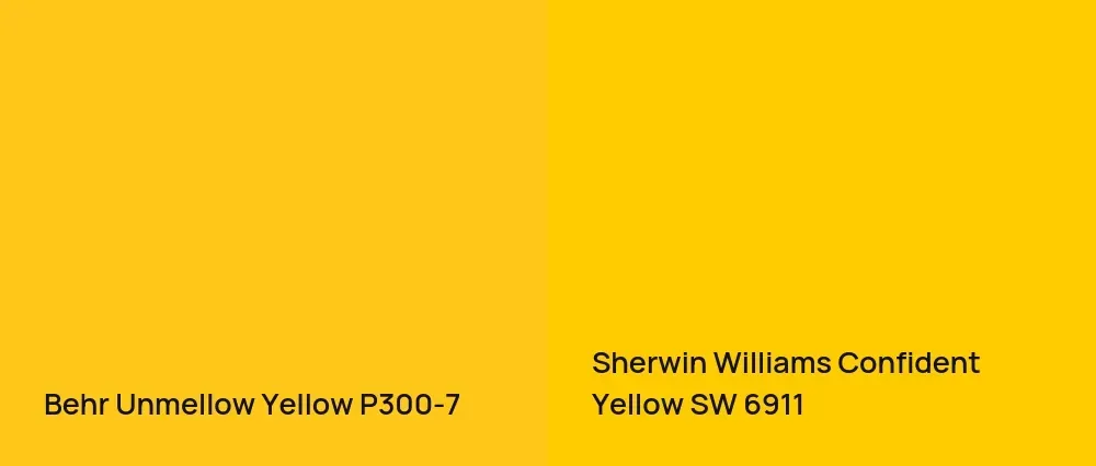 Behr Unmellow Yellow P300-7 vs Sherwin Williams Confident Yellow SW 6911