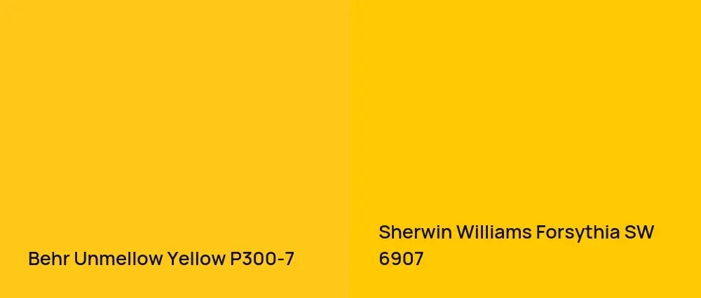 Behr Unmellow Yellow P300-7 vs Sherwin Williams Forsythia SW 6907