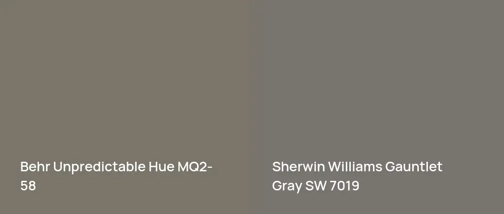 Behr Unpredictable Hue MQ2-58 vs Sherwin Williams Gauntlet Gray SW 7019