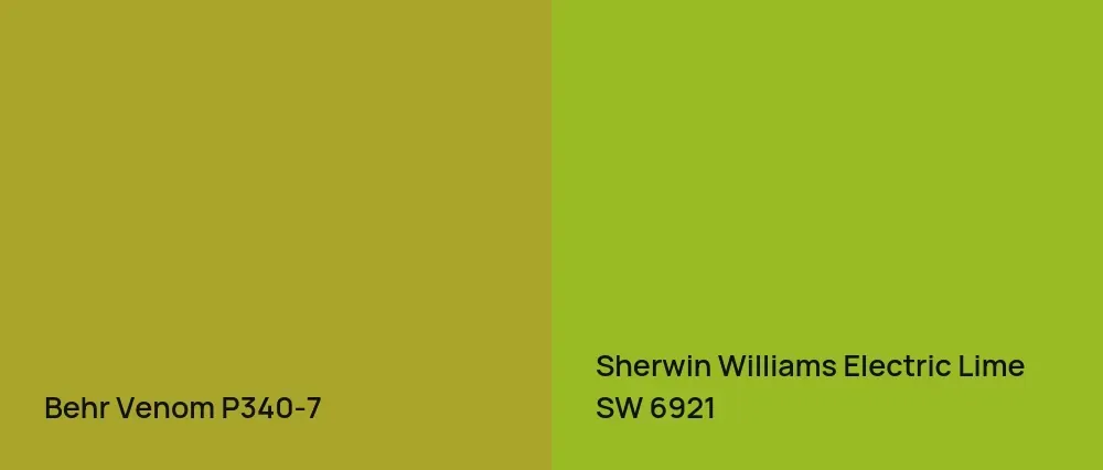 Behr Venom P340-7 vs Sherwin Williams Electric Lime SW 6921