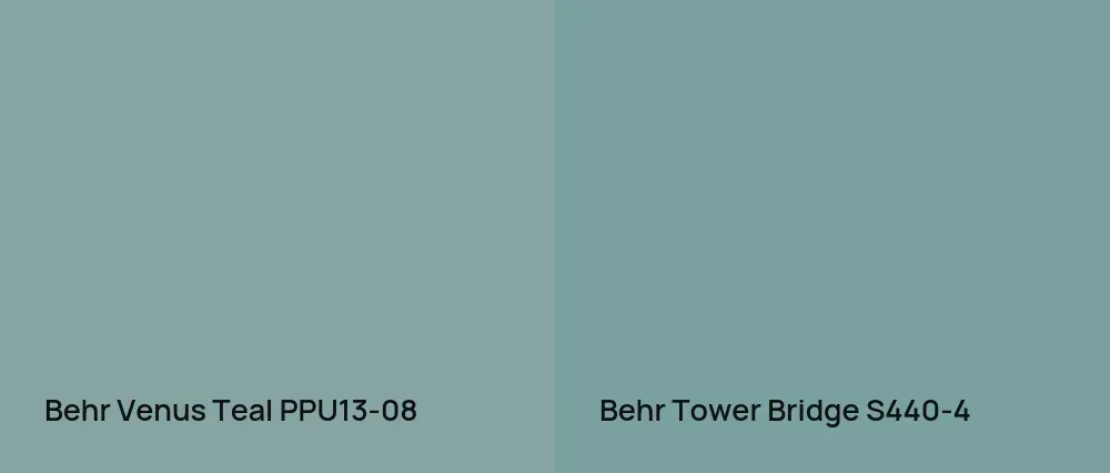 Behr Venus Teal PPU13-08 vs Behr Tower Bridge S440-4