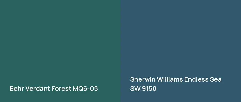 Behr Verdant Forest MQ6-05 vs Sherwin Williams Endless Sea SW 9150