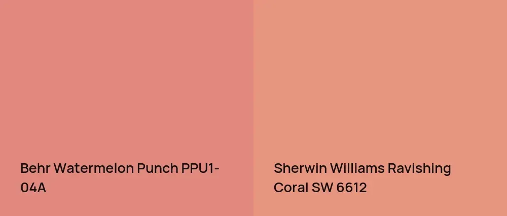 Behr Watermelon Punch PPU1-04A vs Sherwin Williams Ravishing Coral SW 6612
