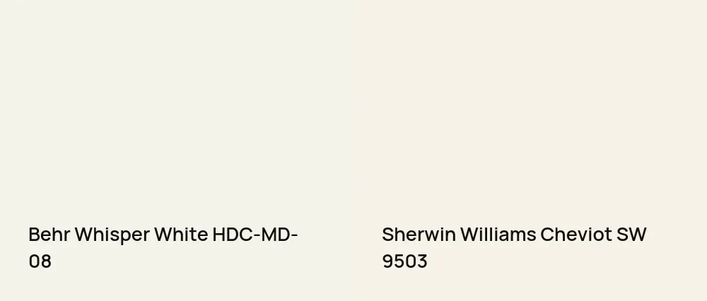Behr Whisper White HDC-MD-08 vs Sherwin Williams Cheviot SW 9503
