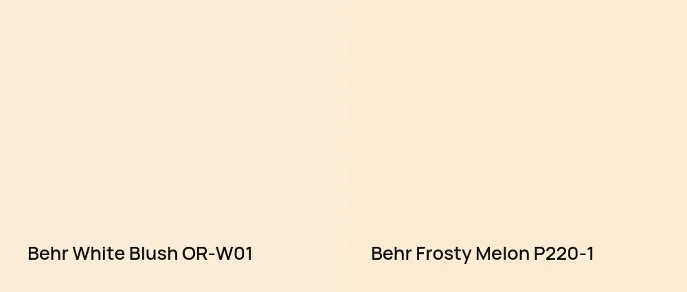 Behr White Blush OR-W01 vs Behr Frosty Melon P220-1