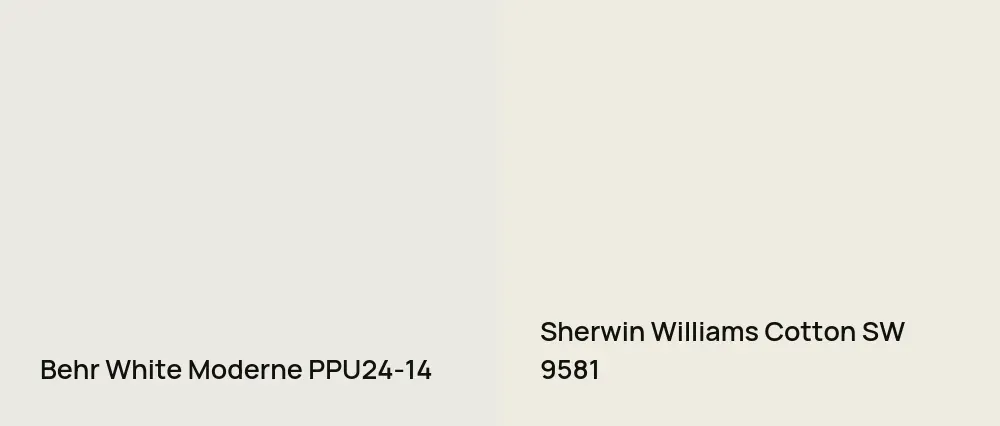 Behr White Moderne PPU24-14 vs Sherwin Williams Cotton SW 9581
