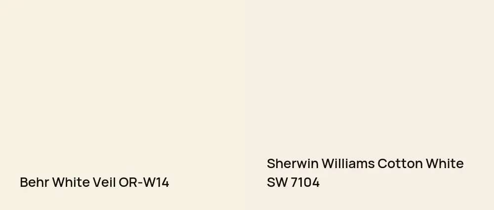 Behr White Veil OR-W14 vs Sherwin Williams Cotton White SW 7104