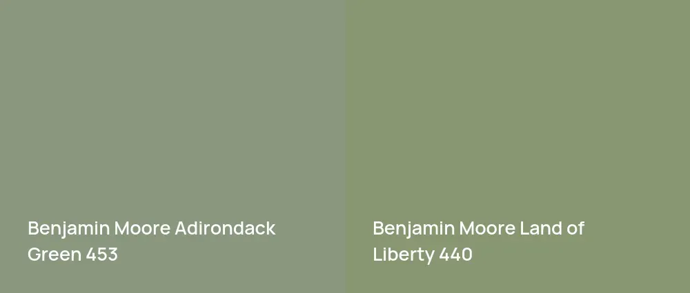 Benjamin Moore Adirondack Green 453 vs Benjamin Moore Land of Liberty 440
