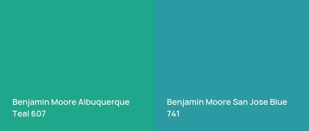 Benjamin Moore Albuquerque Teal 607 vs Benjamin Moore San Jose Blue 741