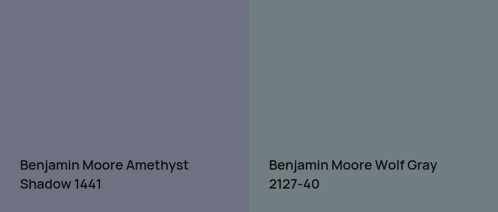 Benjamin Moore Amethyst Shadow 1441 vs Benjamin Moore Wolf Gray 2127-40