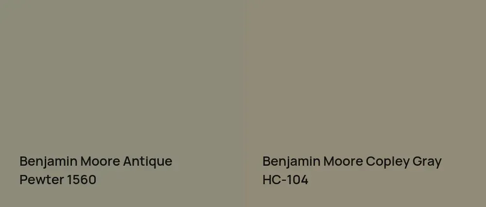 Benjamin Moore Antique Pewter 1560 vs Benjamin Moore Copley Gray HC-104
