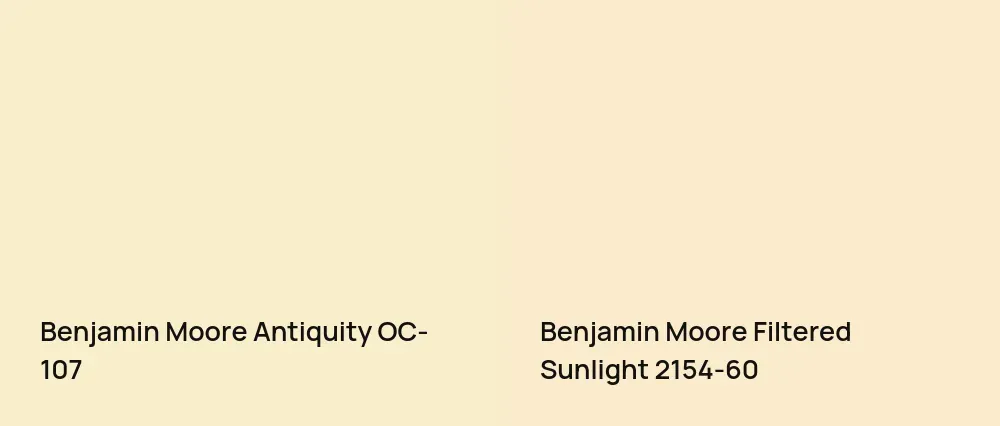 Benjamin Moore Antiquity OC-107 vs Benjamin Moore Filtered Sunlight 2154-60