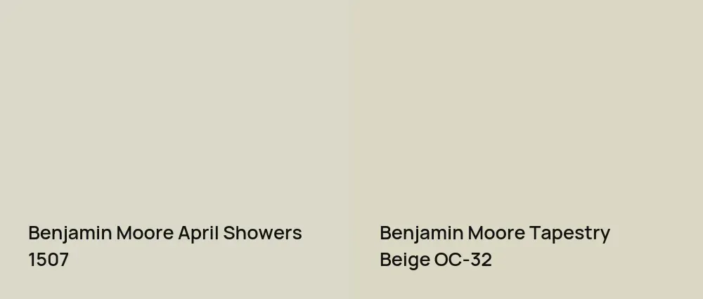 Benjamin Moore April Showers 1507 vs Benjamin Moore Tapestry Beige OC-32