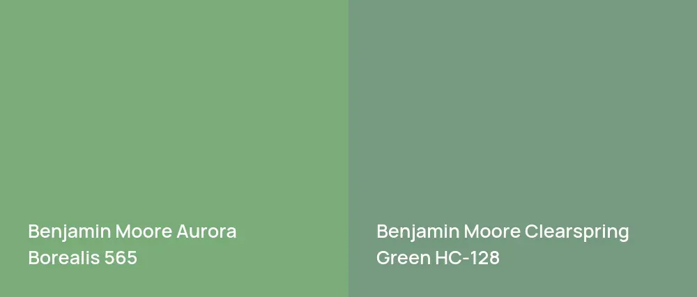 Benjamin Moore Aurora Borealis 565 vs Benjamin Moore Clearspring Green HC-128