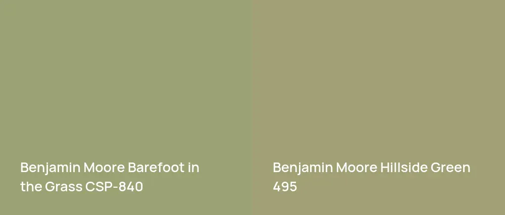 Benjamin Moore Barefoot in the Grass CSP-840 vs Benjamin Moore Hillside Green 495