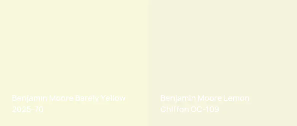 Benjamin Moore Barely Yellow 2025-70 vs Benjamin Moore Lemon Chiffon OC-109