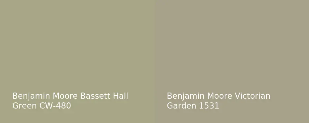 Benjamin Moore Bassett Hall Green CW-480 vs Benjamin Moore Victorian Garden 1531