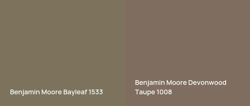 Benjamin Moore Bayleaf 1533 vs Benjamin Moore Devonwood Taupe 1008