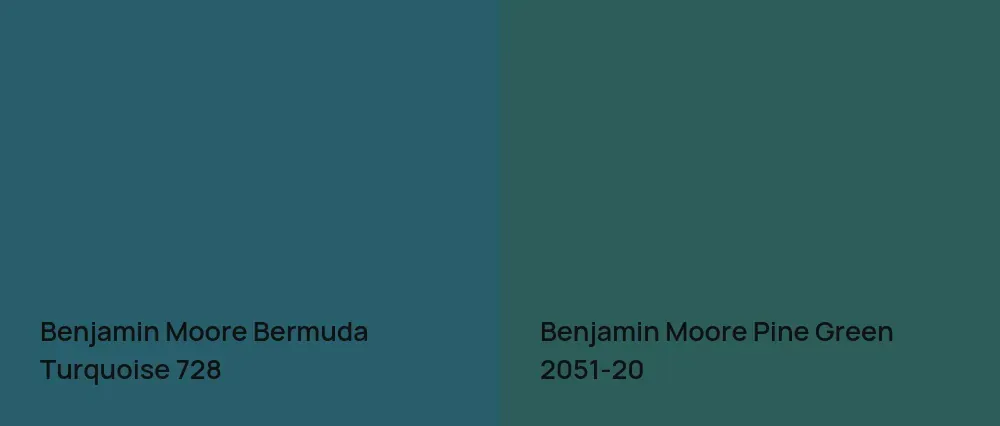 Benjamin Moore Bermuda Turquoise 728 vs Benjamin Moore Pine Green 2051-20